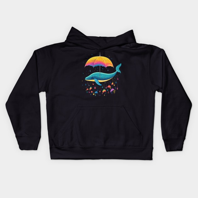 Whale Rainy Day With Umbrella Kids Hoodie by JH Mart